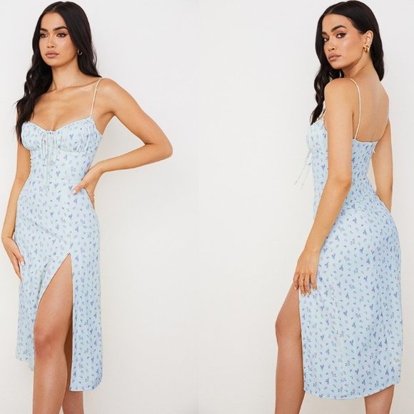 HOUSE OF CB 'Carina' Blue Floral Bustier Midi Dress NWOT - Picture 4 of 10